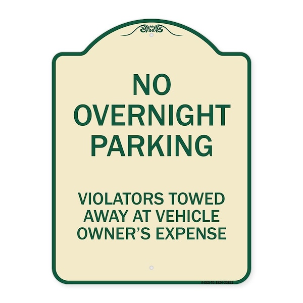 Signmission No Overnight Parking Violators Towed Away Vehicle Owners Expense Alum, 18" L, 24" H, TG-1824-23831 A-DES-TG-1824-23831 - main